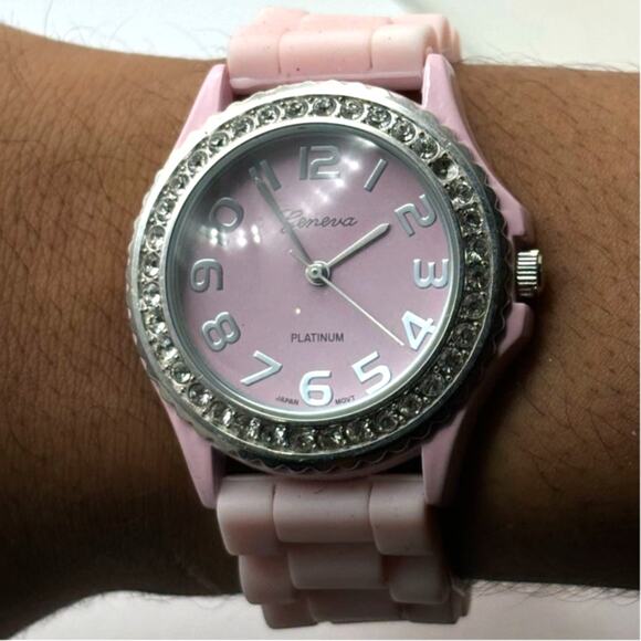 Silver & Pink Crystal Men's Watch - Picture 1 of 5